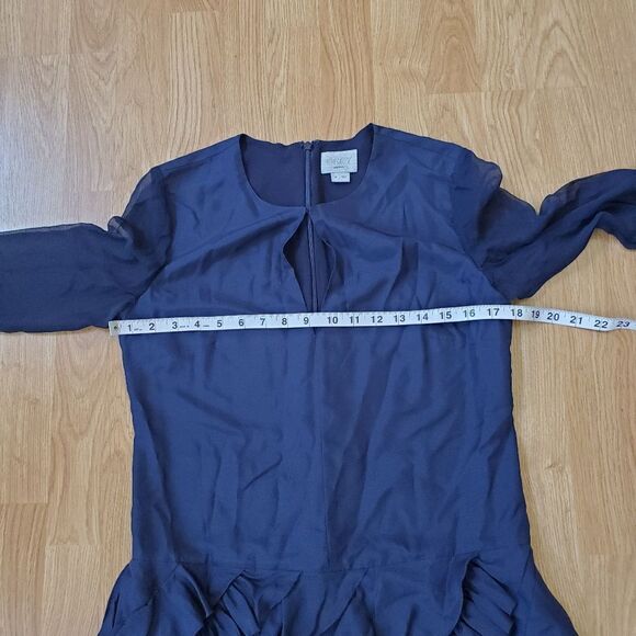 Grey JASON WU Silk Long Sleeve Ruffle Dress - size 4 in Midnight Blue - Picture 10 of 13